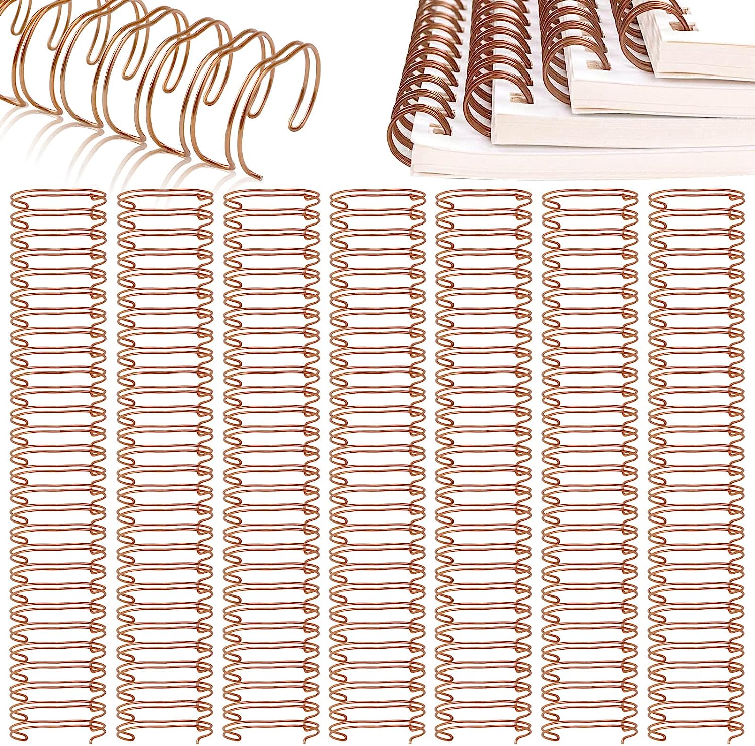 Vmiapxo 24 Pcs 1" Diameter 23 Holes Metal Double Loop Binding Wires, Large Binding Combs Spines Book Cinch Binding Machine Wire for School Office Notebook Maker (Rose Gold) - Image 1